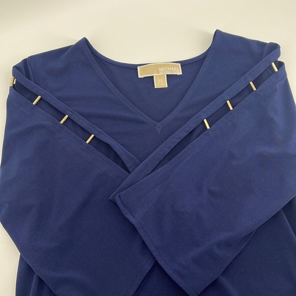 MICHAEL Michael Kors VNeck Dress Gold Tone Hardware on Sleeves Navy Blue Size XS - Picture 6 of 8